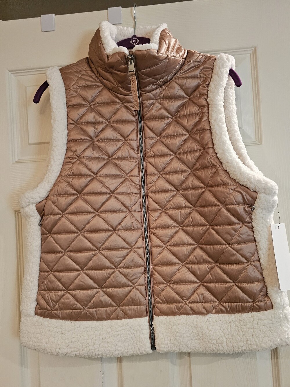 DKNY Rose Gold Quilted Sherpa-Trim Vest